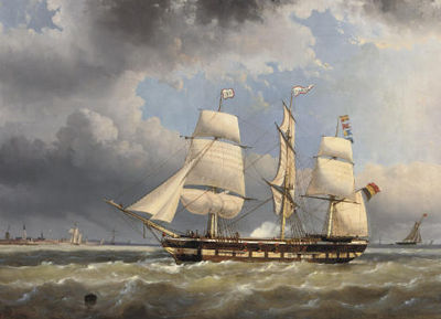The three-master "Macassar" sailing off the Belgian coast