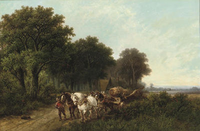 A woodgatherer with his 'Malle Jan' by Hendrik Pieter Koekkoek - Auction record, sale price, and art valuation. Compare with similar artists and explore comparable artworks.
