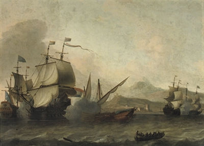 A naval engagement, said to be the Battle of Agosta, 22 April 1676