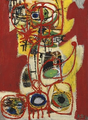 Sample artwork by Anton Rooskens (1906 - 1976), known for african influenced abstract cobra style fantasy images, paintings, drawings - View similar artists and auction records