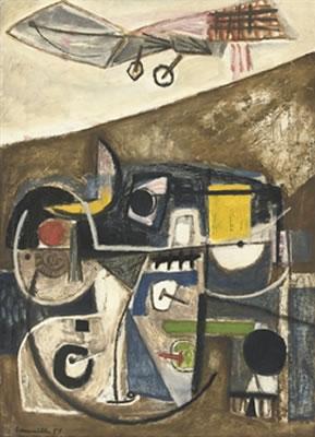 Personnage dans une ville avec aeroplane by Guillaume Corneille - Auction record, sale price, and art valuation. Compare with similar artists and explore comparable artworks.