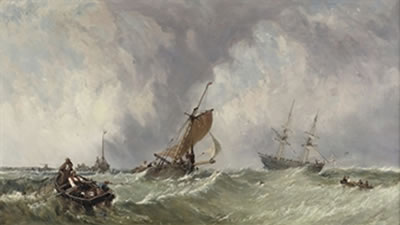 Fishing boats off a jetty on a squall by James Edward (Edwin) Meadows - Auction record, sale price, and art valuation. Compare with similar artists and explore comparable artworks.