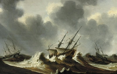 Dutch three-masters in stormy waters