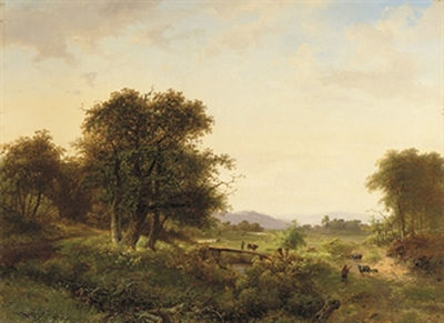 A wooded landscape with figures