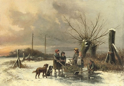 Children gathering firewood on the ice