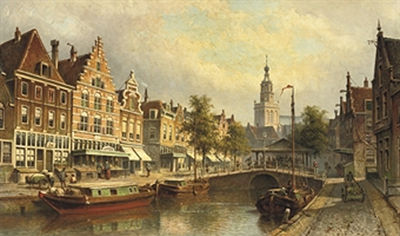 The fishmarket with the St. Janskerk beyond, Gouda by Eduard Alexander Hilverdink - Auction record, sale price, and art valuation. Compare with similar artists and explore comparable artworks.