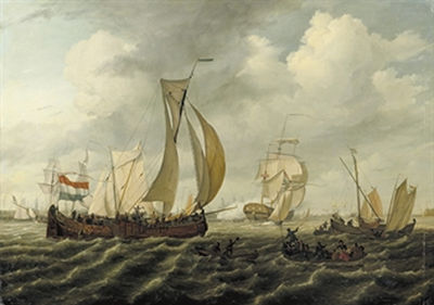 Gesigt op Amsterdam: sailing-freights on the IJ, with the Westertoren in the distance, Amsterdam by Johannes Hermanus Koekkoek - Auction record, sale price, and art valuation. Compare with similar artists and explore comparable artworks.