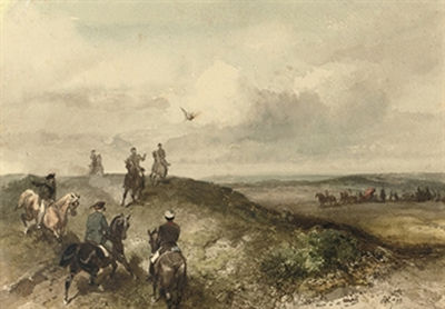 A Royal hunting party: Queen Emma on a falcon hunt by Charles Rochussen - Auction record, sale price, and art valuation. Compare with similar artists and explore comparable artworks.