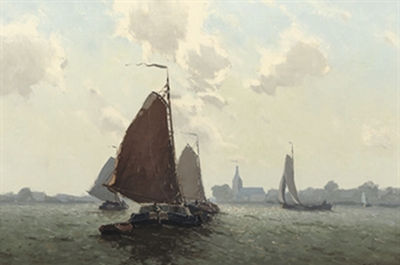 Sailing boats on the river the Zwarte Water, Hasselt