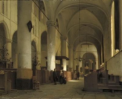 A sunlit church interior