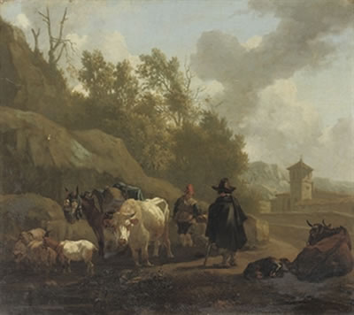 A cowherd and cattle in an Italianate landscape