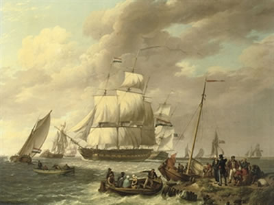 Een Hollands, Amerikaans, Engels, Deens en Zweeds fregat op de Westerschelde: several frigates near a jetty by Johannes Hermanus Koekkoek - Auction record, sale price, and art valuation. Compare with similar artists and explore comparable artworks.