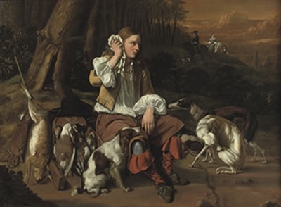 A young hunter at rest in a landscape