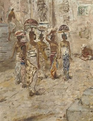 Engelsch Indie: Balinese women with offerings