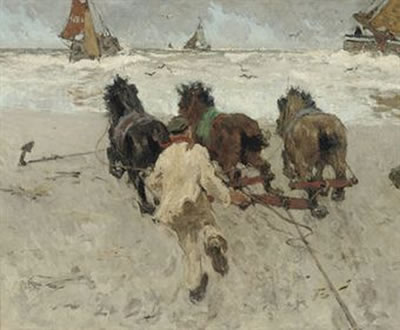 Novemberdag te Scheveningen: working horses on the beach of Scheveningen