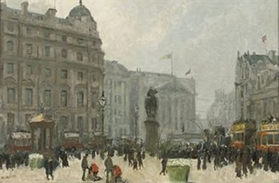 A view from Trafalgar Square towards Whitehall, London by Jacobus Cornelis Wijnandus Cossaar - Auction record, sale price, and art valuation. Compare with similar artists and explore comparable artworks.