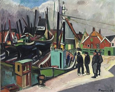 Fishermen in a harbour