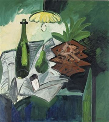 A Still Life with a Pineapple, a Bottle, a Pear and a Pipe on a Table
