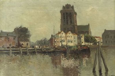Nieuwe haven, Dordrecht, with the Grote Kerk beyond