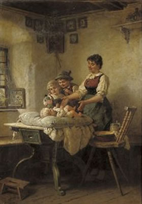 Admiring the newborn by Wilhelm Roegge I - Auction record, sale price, and art valuation. Compare with similar artists and explore comparable artworks.