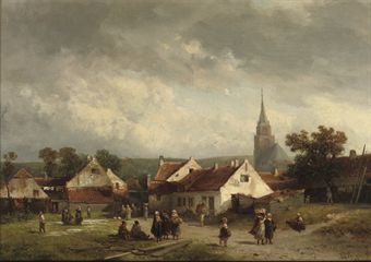 A view of Scheveningen with figures strolling