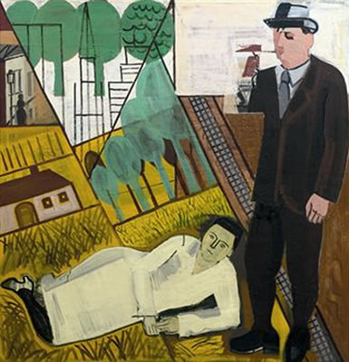 Sample artwork by Jean Brusselmans (1884 - 1953), known for stylized, geometric paintings of every day life subjects - View similar artists and auction records