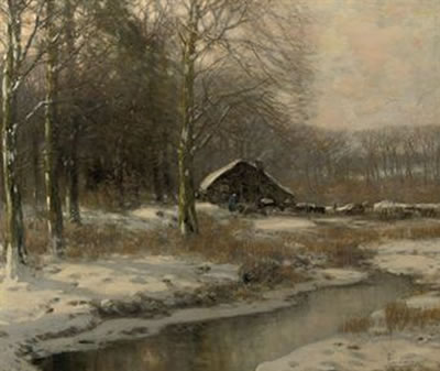 A farm in a forest in winter