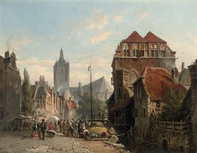 An elegant couple taking a stroll on a busy day in town