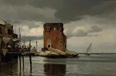 Ved tolboden i Beyroeth: scene of a harbour with a toll port, Beirut