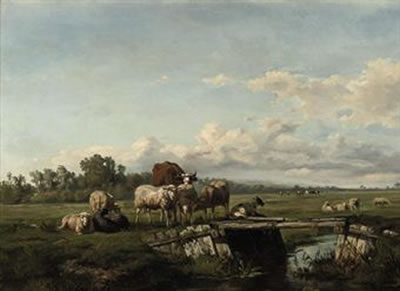 Cattle in the Meadow by Gerald Bilders - Auction record, sale price, and art valuation. Compare with similar artists and explore comparable artworks.