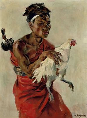 Man with fighting rooster