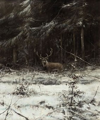 Deer in a forest in winter