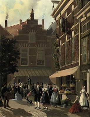 Festivities in front of 'Koffiehuis de Gouden Bal'