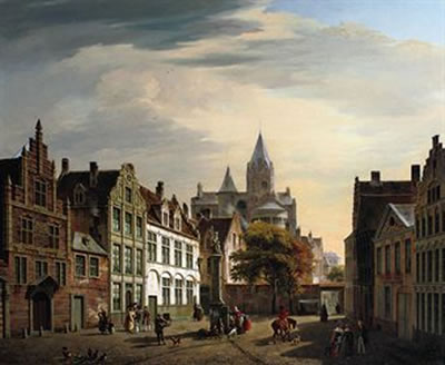 View of a busy square in summer, Ghent