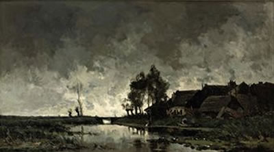 A farmhouse near a river