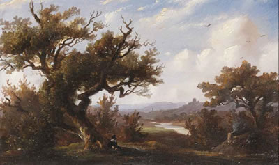 A figure resting in the shade of a large oak tree
