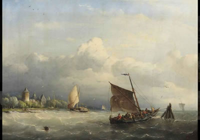 A fishing boat mooring in choppy waters, a castle nearby by Nicolaas Riegen - Auction record, sale price, and art valuation. Compare with similar artists and explore comparable artworks.