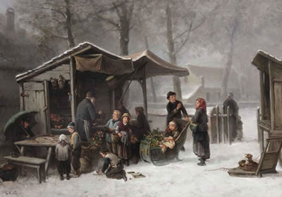 Buying presents at the toy stall for the feast of St. Nicholas