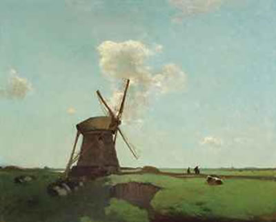 Workers near a wind mill in a Dutch polder landscape, near Noorden by Johann Hendrik Weissenbruch - Auction record, sale price, and art valuation. Compare with similar artists and explore comparable artworks.