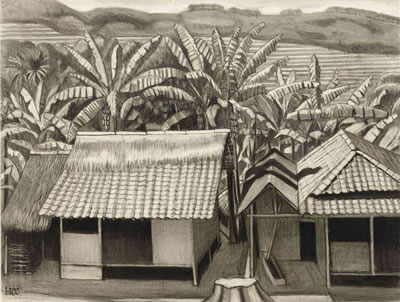Kampong houses along the Sawah