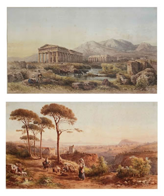 A view of Naples with the Vesuvius in the background; and The Temple of Neptune and the Temple of Hera, Paestum (pair) by Giovanni Giordano Lanza - Auction record, sale price, and art valuation. Compare with similar artists and explore comparable artworks.