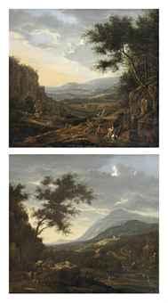 A mountainous landscape with horseman on a track at sunset; and A mountainous river landscape with horsemen on a rocky path at dawn (2) by Wilhelm Van Bemmel - Auction record, sale price, and art valuation. Compare with similar artists and explore comparable artworks.
