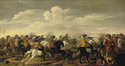 A cavalry skirmish in a landscape