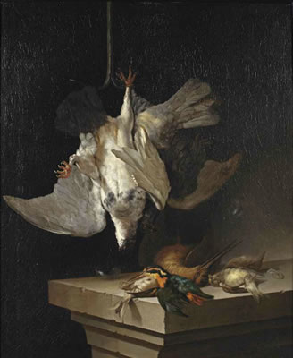 Two partridges hanging, with a kingfisher, woodcock and other birds on a stone ledge by Cornelis Van Lelienbergh - Auction record, sale price, and art valuation. Compare with similar artists and explore comparable artworks.