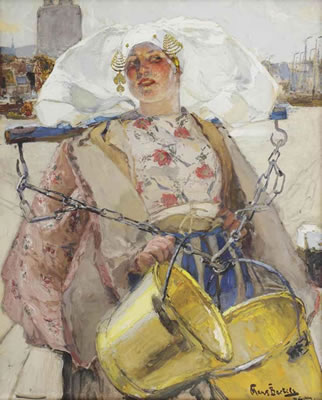 A young fishing girl from Rijsoord, Dordrecht in the distance