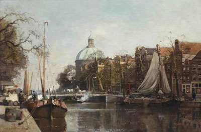 Activities on the Singel with the Koepelkerk beyond, Amsterdam