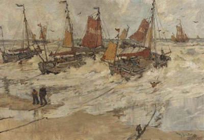 Bomschuiten in the surf, Scheveningen