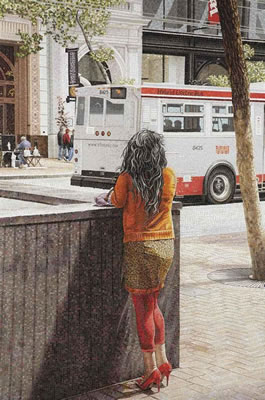 Woman and bus, San Francisco (streetlife)