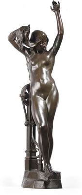 NUDE FEMALE FIGURE STANDING NEAR A WELL