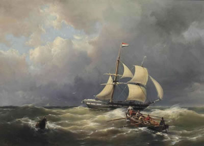 A schooner in a choppy sea